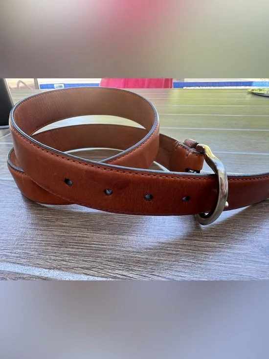Cole Haan Brown Leather Belt with Polished Silver Buckle Mens 34