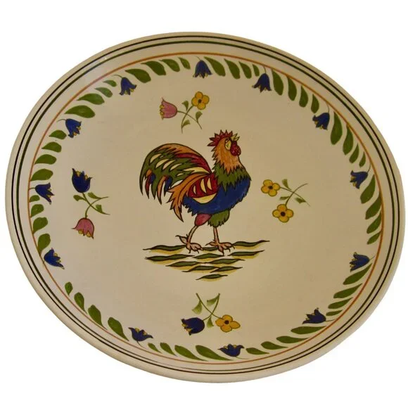 Williams Sonoma Crowing Rooster Serving Bowl Hand Painted Ceramic 13