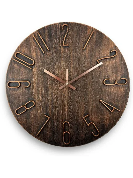 New Brown 12 Inch Silent Battery Operated Modern Wall Clock Large Number Dial