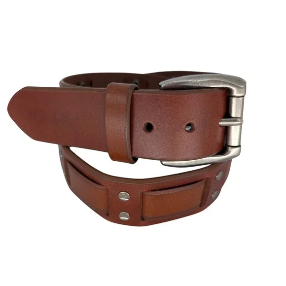 Bill Adler Leather Belt Mens 40 Brown Studded Western Rugged Rustic VTG Cowboy