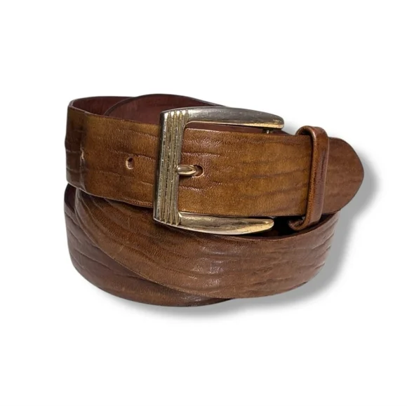 COLE HAAN Brown Leather Dress Belt Square Gold Tone Buckle Size 36 VINTAGE