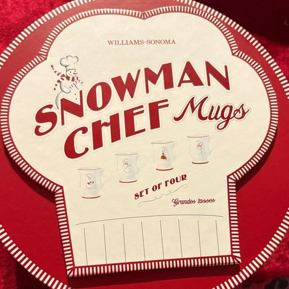 Williams Sonoma Snowman Chef Mug Set in Red and White new never used
