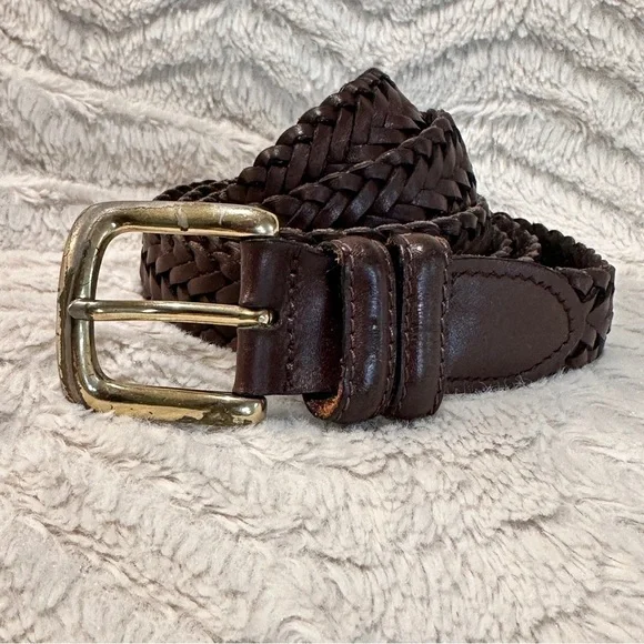 Woven genuine leather woven brown adjustable  belt. Size XXXL, 48-50