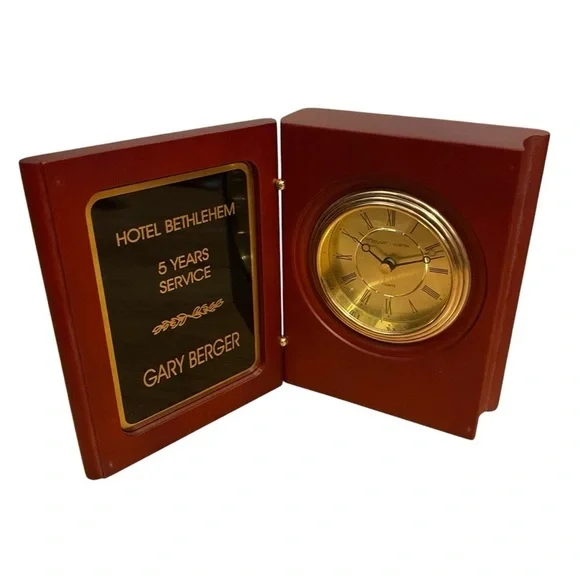 Vintage Hotel Bethlehem Elegant Brown Desk Clock Gold Award