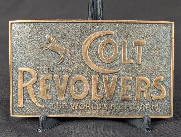 Vintage Colt Revolvers Promotional Belt Buckle The World's Right Arm Solid Brass