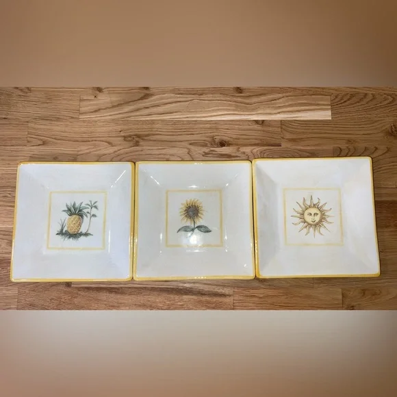 Williams Sonoma Square Plates Verano Tile Sun Palm Tree Pineapple Made Italy 8.5