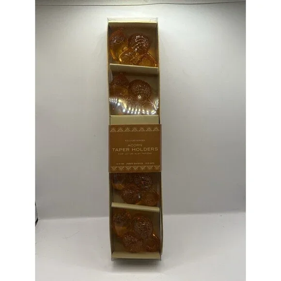 Williams Sonoma Candle Holders Amber Glass Acorn 10 Inch Narrow Tapers (4) NIB