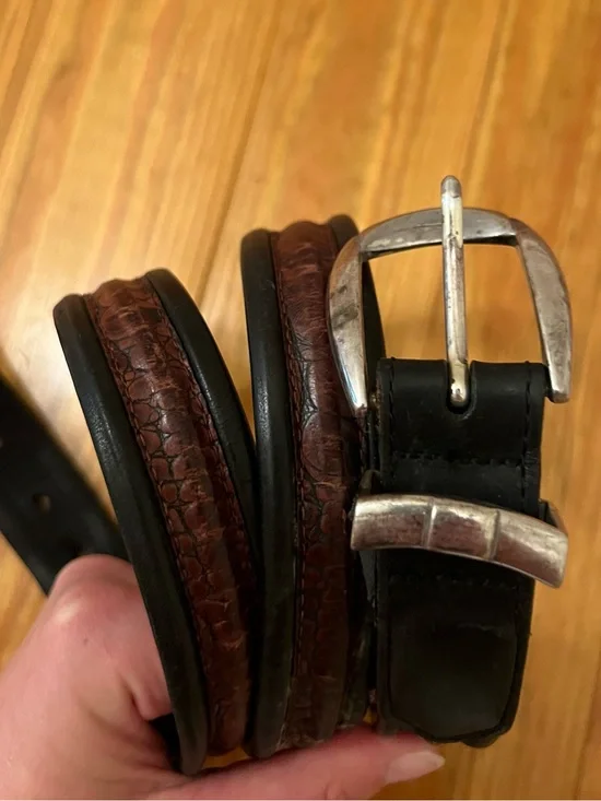Men’s Brighton Brown Crocodile Embossed Inlay/ Black Border Leather Belt Size 38