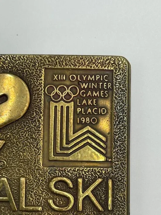 K2 Ski Brass Belt Buckle Lake Placid 1980 Olympic  2.5