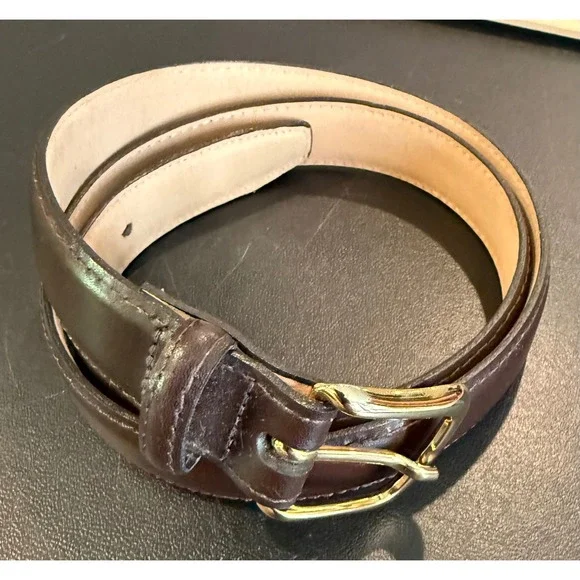 Mens Size 38 Leather Belt‎ Brown Gold Buckle Made in USA Career Preppy Western
