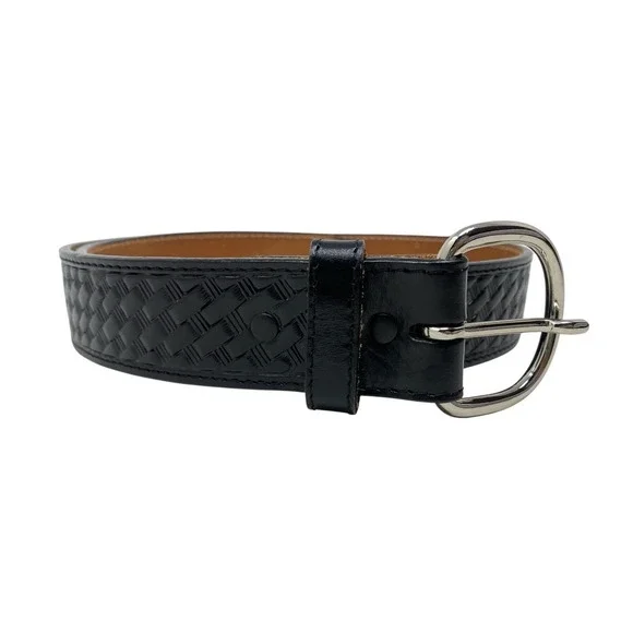 Genuine Handtooled Leather Black Belt 3-D DDD  Made In USA Sz 32 Weaved Look