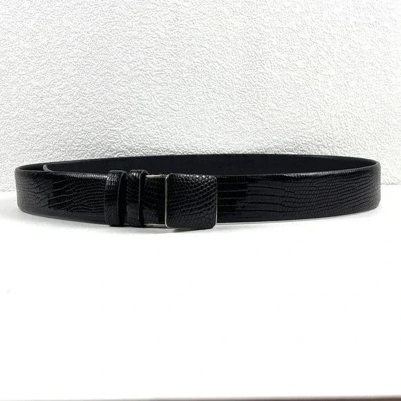 Maruichi Lizard Skin Belt Mens 42 Black Good Exotic Leather Tokyo Japan Buckle
