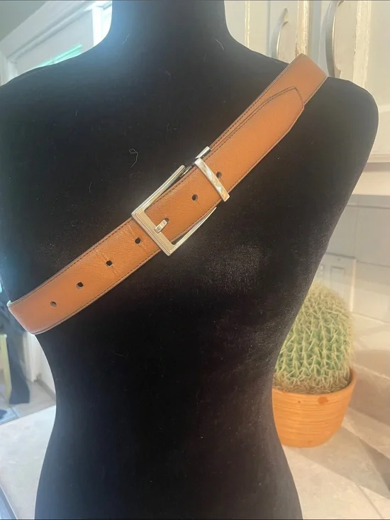 Perry Ellis Bonded Leather Reversible Belt with Silver Buckle