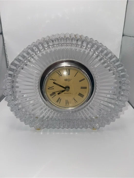 VTG 90's MIKASA Diamond Fire Quartz Clock Crystal Heavy Oval Art Deco Works Good
