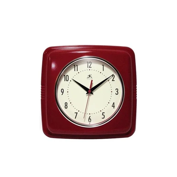 Infinity Instruments 9 Square Retro 9W x 9H in. Wall Clock, Red