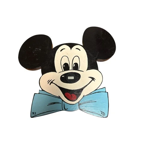 Vintage 1993 Hand Painted Mickey Mouse Wooden Wall Clock | Handmade Disney
