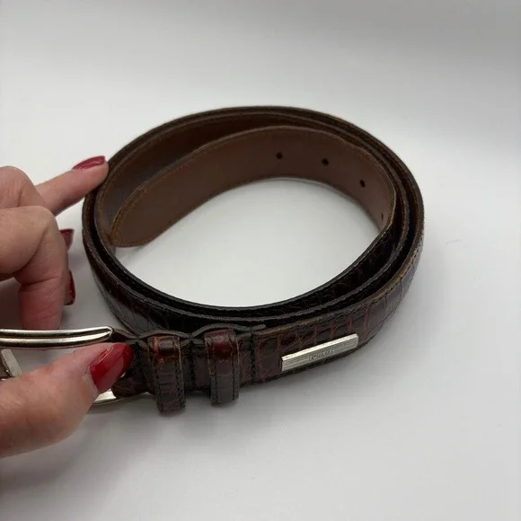 Polo Ralph Lauren Mens Brown Croc Embossed Leather Belt Size 40 Made in USA