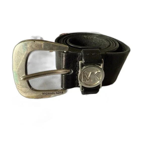 Michael Kors Vintage Black Pebbled Leather Belt XL (38-42) large LOGO