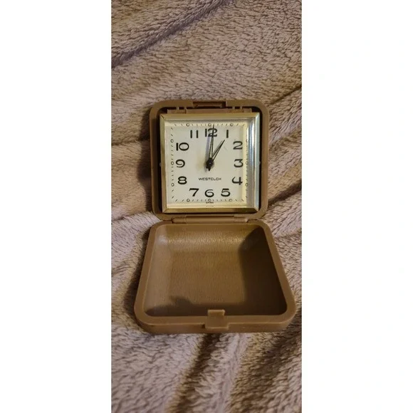 Vintage Westclox Travel Alarm Clock Fold Up Brown Quartz