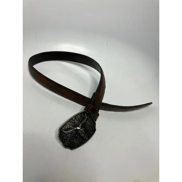 Cody James brown leather belt longhorn cow belt buckle size 28 western‎ cowboy