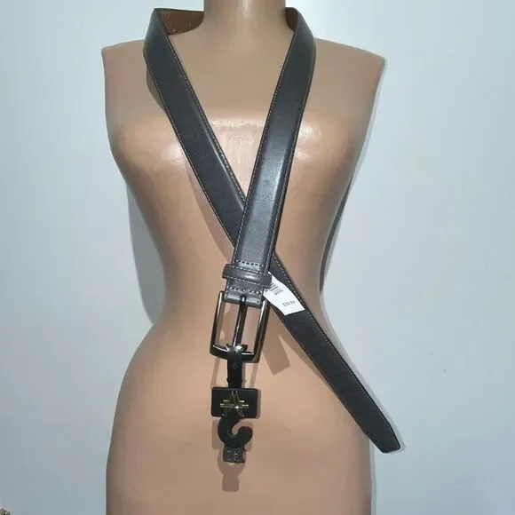 Men's Warehouse Dark Brown Leather‎ Adjustable Silver Buckle Waist Belt Size 42