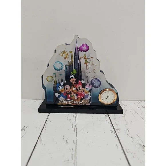 Walt Disney World Acrylic Clock Characters in Front of Castle Fireworks