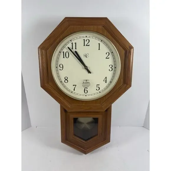 River City Radio Controlled Wall Clock Pendulum Oak Finish Westminster Style