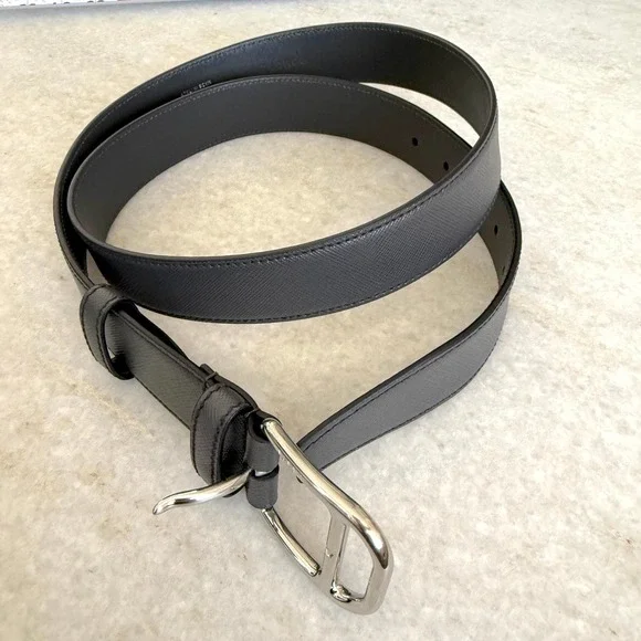 Prada 2CM275 Men's Saffiano Leather Antracite Gray‎ Belt silver buckle, 105cm