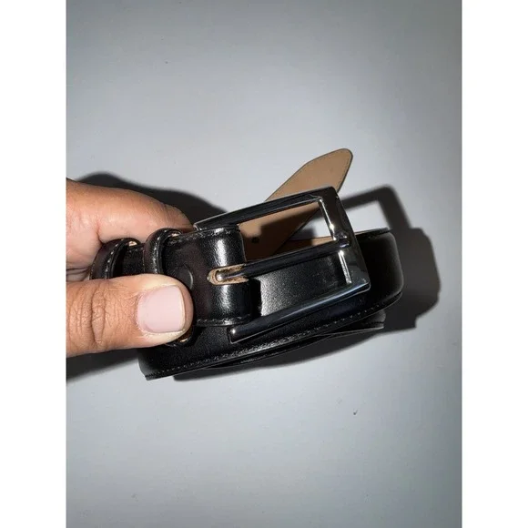 Belts‎ .com Mens Size 46 Black Made In USA Silver Buckle NWOT