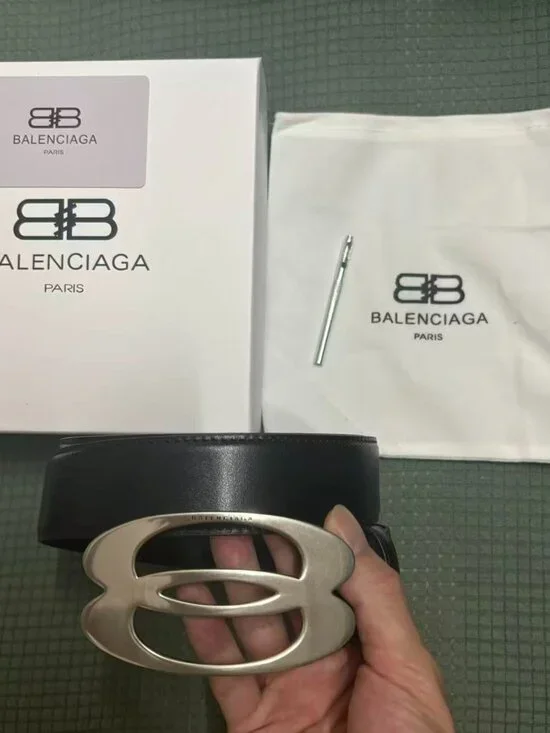 Balenciaga BB Leather Belt Black Excellent Used Unisex