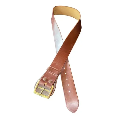 Genuine‎ Bridle Cowhide Belt Brown Leather Vintage Rugged Brass Buckle 215G 26