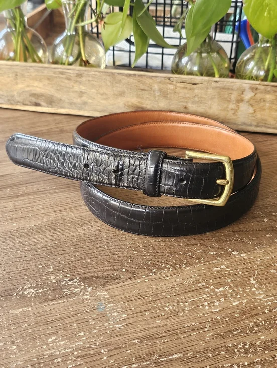 POLO RALPH LAUREN EMBOSSED ALLIGATOR PATTERN LEATHER Black Belt‎ Mens Sz 40 Flaw