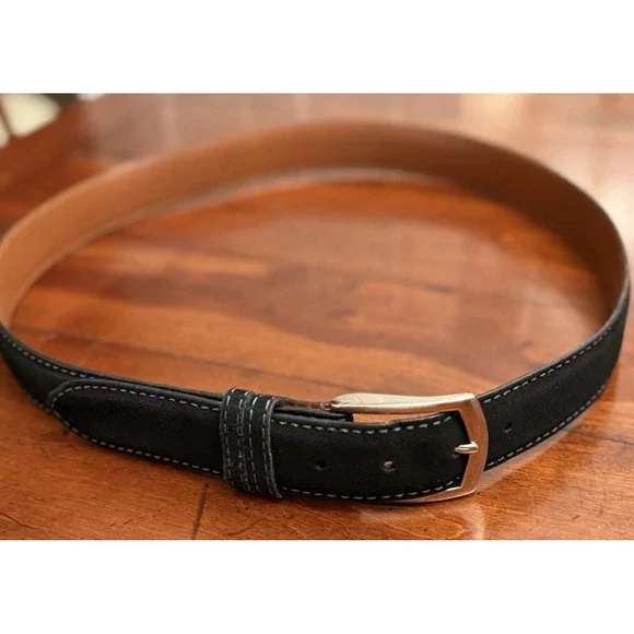 J.Hilburn Men's Black Suede Leather Dress Belt Size 39 Handcrafted Custom