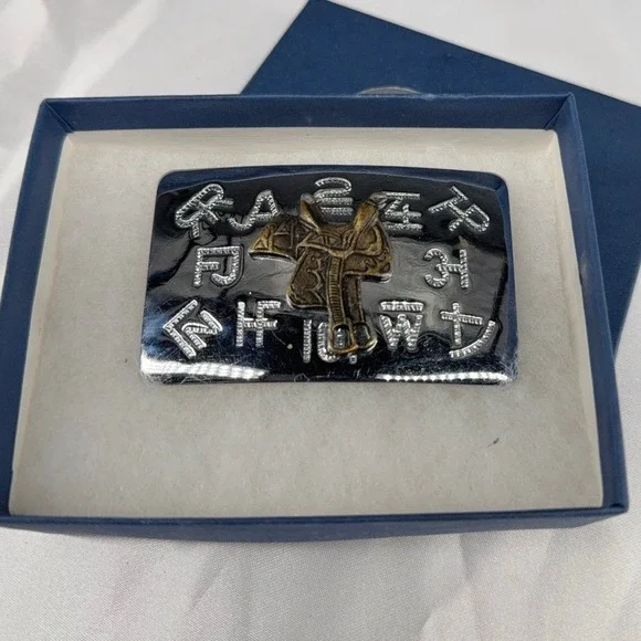 Chambers Belt Co Belt Buckle Mens Silver Metal Rectangle Western Saddle USA