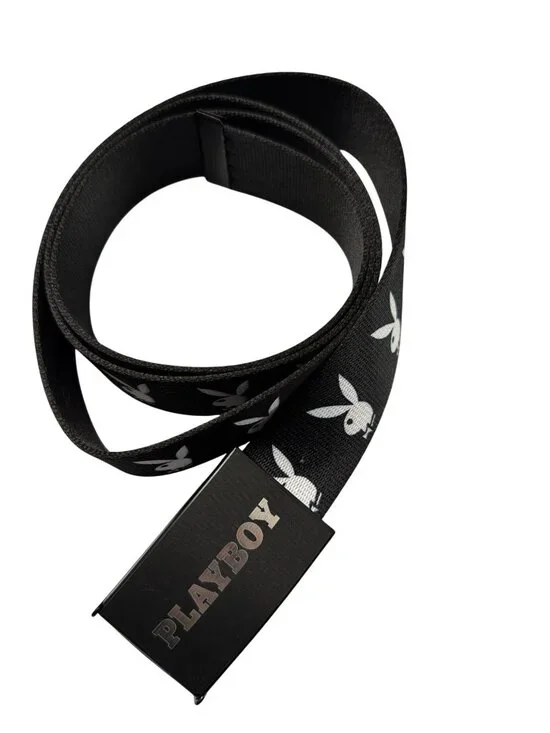 Black Nylon Adjustable Belt With Bunny Logo