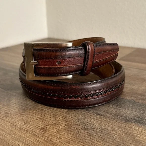 Vintage ENRO Golf Italian Leather Belt Braided Trim Brown Mens‎ Size 44
