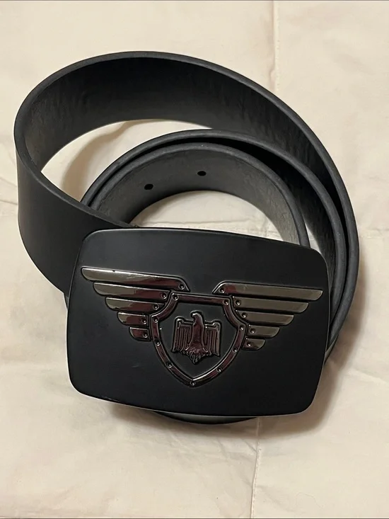 Crome 6172 Matte Black Eagle Wing Belt Buckle & Synthetic Leather Black Belt