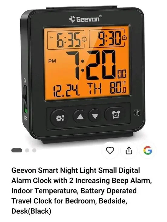 Small Atomic Travel Alarm Clock with Auto/8s Backlight, 2 Alarm Settings, Temper