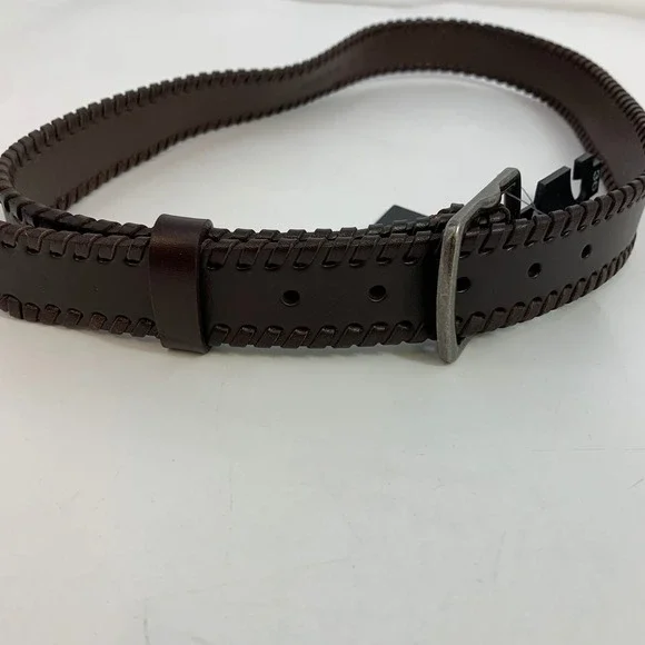 Nordstrom Mens Dark Brown‎ Leather Belt Size 36 Braided Edge New With Tags