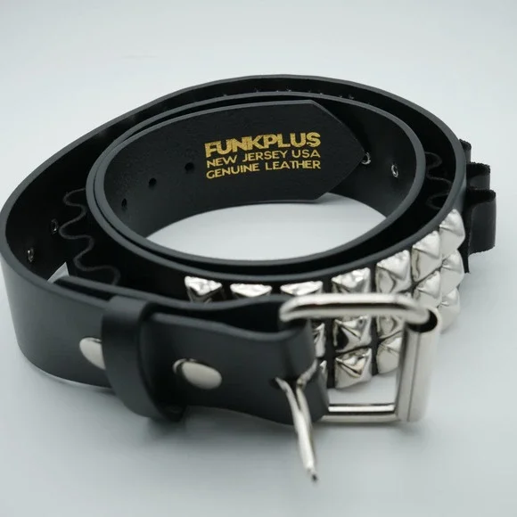 Black Studded Leather Belt - Genuine Leather
