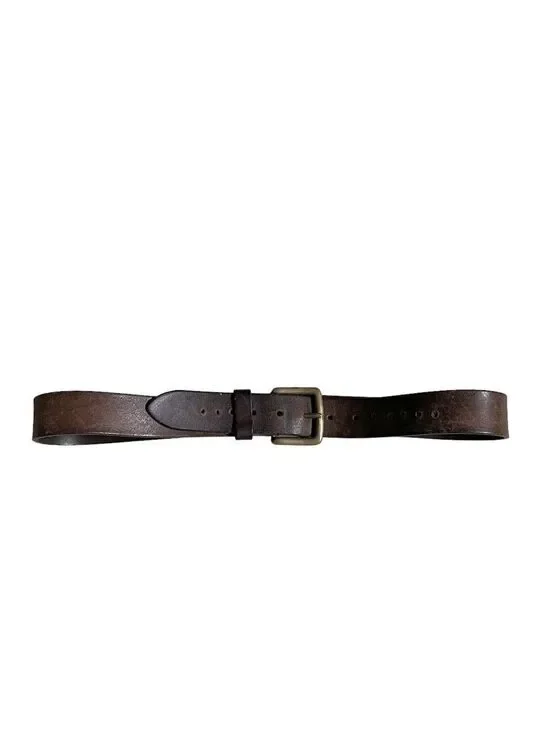Vintage Brown Leather Belt Solid Brass Buckle L