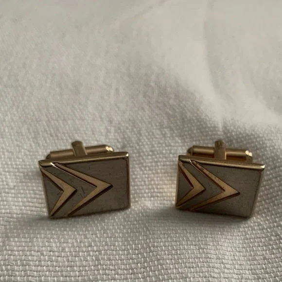 Vintage Two Toned Rectangular Cufflinks Made in The USA