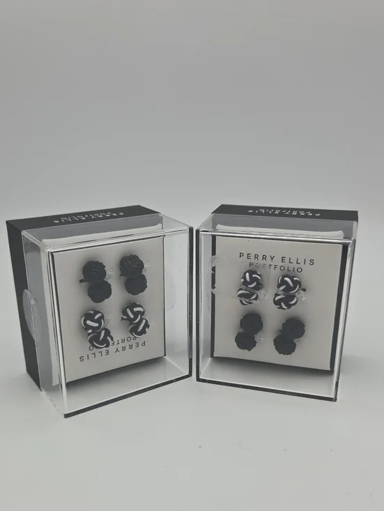 2x1 Perry Ellis Portfolio Mens Silk Knot Cufflinks Black 001