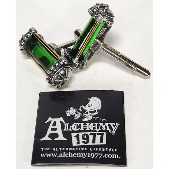 Alchemy 1977 Miasmatic Reactor Core Cufflinks Green Silver Steampunk CL11