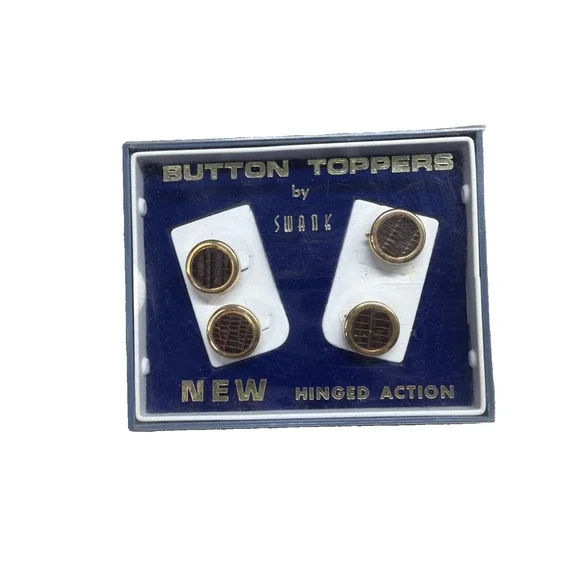 4 Button Toppers Swank Gold Tone New In Box Hinged Action Crocodile