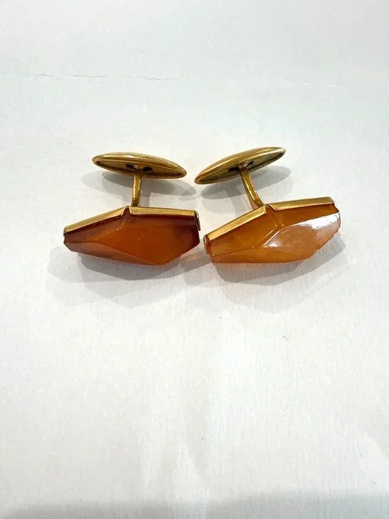 Vintage Soviet Amber Cufflinks Diamond-shaped Men's