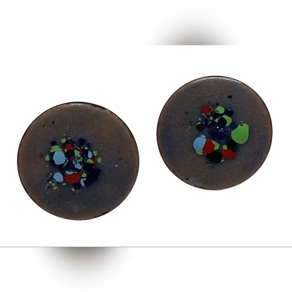 Vintage Mid-Century Modern Enamel on Copper Confetti Cufflinks - Abstract Art