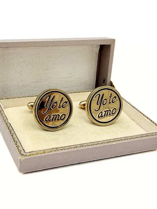 Hickok USA Signed Gold Plated Enamel Yo Te Amo Sentiment Cufflinks