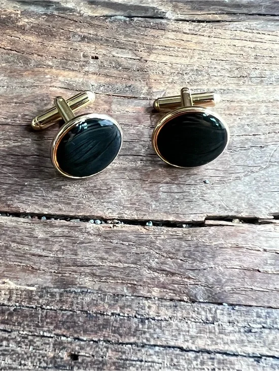 Gold-Tone Black Oval Cufflinks - Men's Accessories