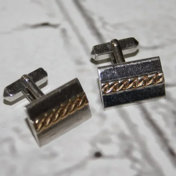 ⚪💛 Vintage Silver + Gold Cuff Links · .75